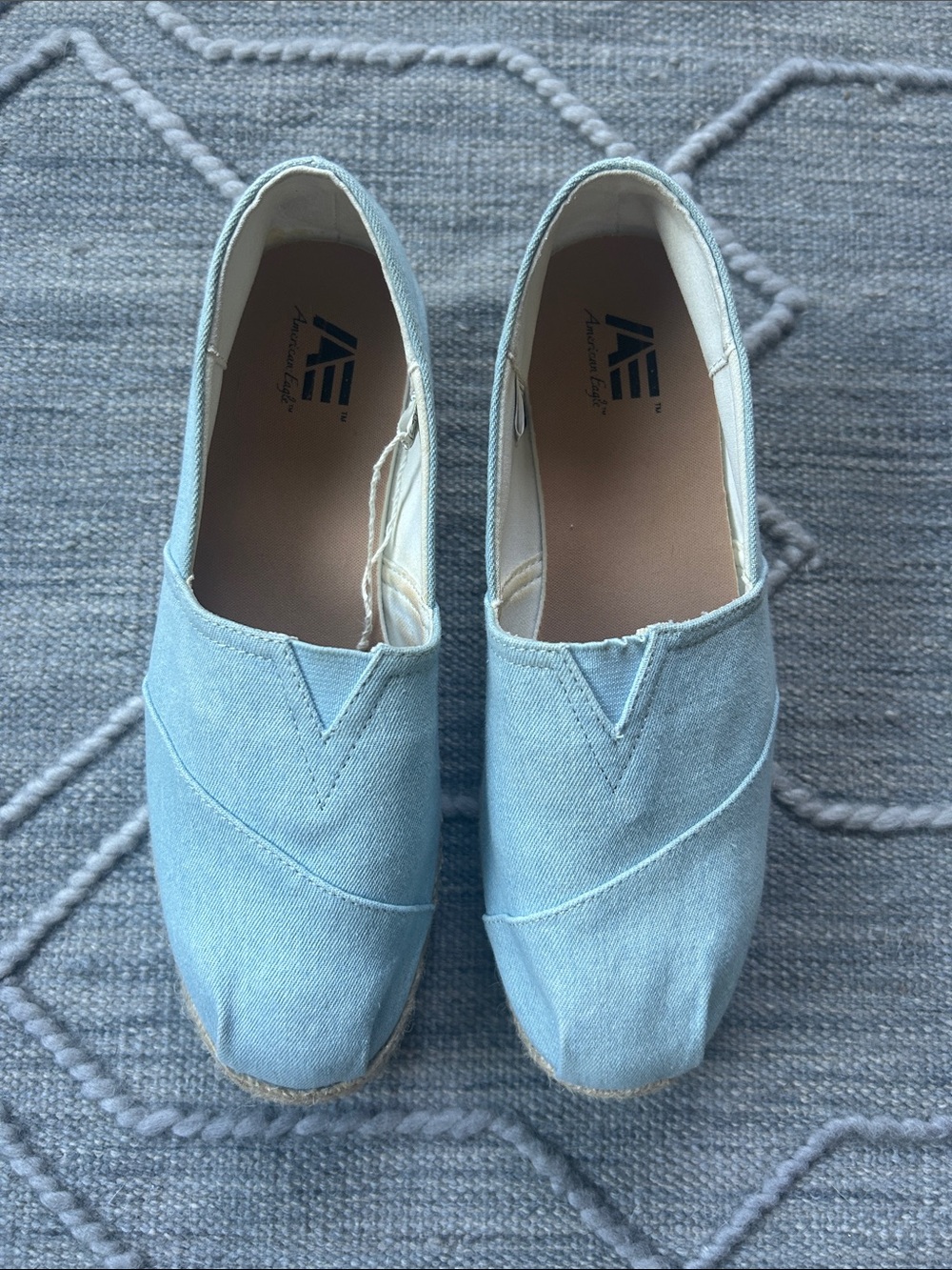 Authentic American Eagle Outfitters Comfy Wedges in Light Blue Canvas, Slip-On